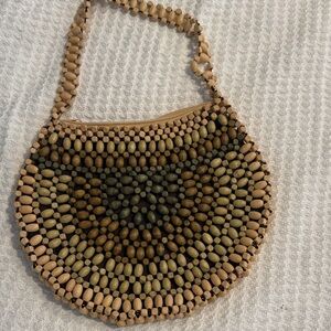 Vintage Handcrafted Beaded Shoulder Bag - Tan and Brown